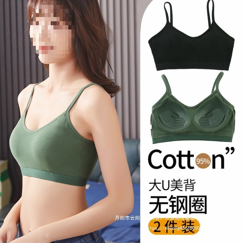 Beautiful Back Underwear For Women With Small Breasts, Push-Up Student High School Girl Tube Top Pure Cotton Junior High School Student Sports Vest All-In-One - Image 2